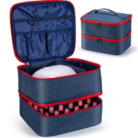Ezindraw Nail Polish Organizer Bag, Nail Polish Organizer Case, Double Layer Nail Polish Storage Fits a Nail Lamp, Holds 30 Bottles (15ml/0.5 fl.oz), Storage Travel, Navy Blue