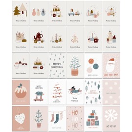 30 Boho Simple and Classic Christmas Cards with Recycled Kraft Brown Envelopes (Set 3)