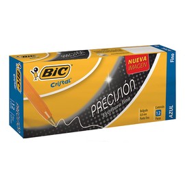 BIC, Bolígrafo de Punto Fino, Pluma Clásica, Cristal Precisión, Tinta Color Azul, 12 piezas + 1 Gratis