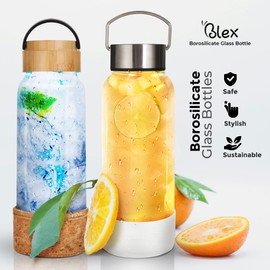 Blex 34 Oz Borosilicate Glass Water Bottle | Glass Bottle with Leak-Proof Steel Lid, Non-Slip Sleeve, Handle | BPA-Free, Non-Toxic, Thermal Stable, Perfect for Home, Gym, or Travel
