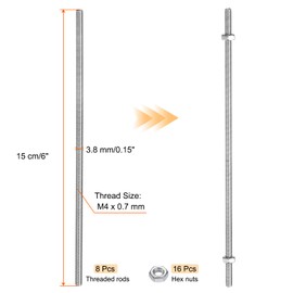 uxcell 8pcs 8/32 Inch M4 Threaded Rods with 16pcs Hex Nuts 6 Inch 304 Stainless Steel Full Threads Right-Hand Thread for Hangers, U-Bolts, and Beaded Garden Stake Rods, Silver