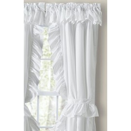 Ellis Curtain Classic Wide Ruffled Prisilla Pair with Ties, 80 in x 84 in, White