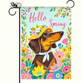BlissYard Hello Spring Garden Flag 12x18 Double Sided Small Flags with Dachshund Flowers Backdrop for Spring Summer Garden Flags Outside Holiday Seasonal Decor Yard Flags Yard Patio Lawn Decoration