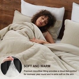 PHF Ultra Soft Waffle Weave Comforter Set California King Size, 3 Pieces Lightweight Breathable Comfy Bedding Set for All Season, Comfy Textured 1 Comforter with 2 Pillow Shams, Linen