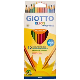 GIOTTO Elios Wood Free Colouring Pencils, 12 Assorted Colours, Ideal for Children & Schools