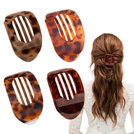 Diffaxy 4 Stück Entenschnabel Haarspange, gebogene flache haarklammern für feines Haar, mittellange runde flache Haarspangen, Damen Flat Claw Clip Haarklammer mit Leopardenmuster für Damen