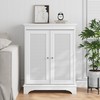 Smuxee Floor Bathroom Storage with Rattan Doors, White Bathroom Cabinet