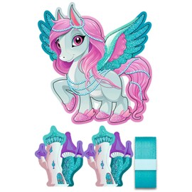 Ursus 9900001F Mini Baby Pegasus Decoration Set 4 Sheets of Craft Cardboard Approx. 14 x 21 cm Printed on Both Sides Pre-Cut Grooved for Decorating a School Cone, Partially Refined, with Satin Ribbon