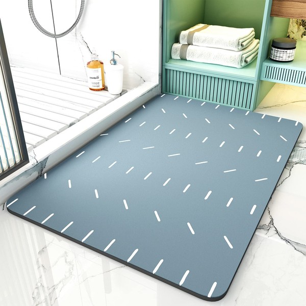 Bath-Mat-Rug, Super Water Absorbent Quick Dry Bath Mats for Bathroom Non Slip Bathroom Mats with Rubber Backing, Ultra Thin Bathroom Rugs Fit Under Door, 21" x 34", Blue