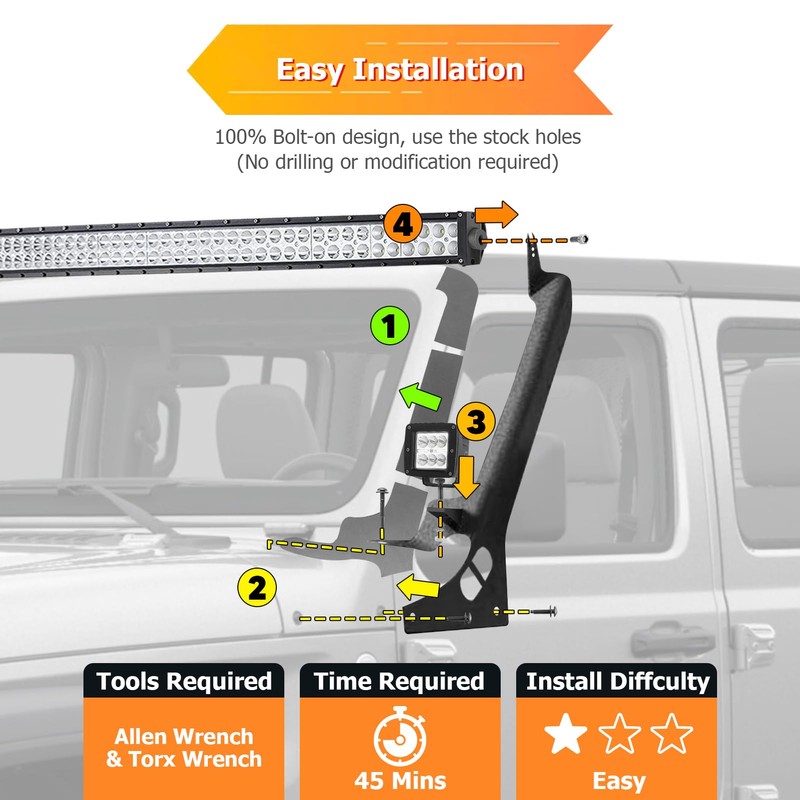 WeiSen 50" LED Straight Light Bar Brackets Windshield Roof A-Pillar