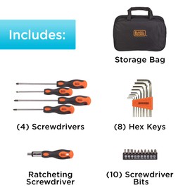 beyond by BLACK+DECKER Screwdriver Set with Storage Bag, Magnetic Tip, 23-Piece (BDHT6223CAPB)