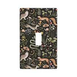 Forest Mushroom Fox Animals Decor Print Light Switch Plate Cover Plastic Wall Plates (Single Gang Toggle Switch)