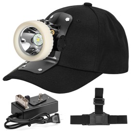 Lokilo Super Bright 1+6 LED Mining Headlamp,Rechargeable Waterproof Headlight with Miner Cap,Long Lasting,Lightweight Perfect for Work Camping Hiking and Emergency Use White Light (White with Hat)
