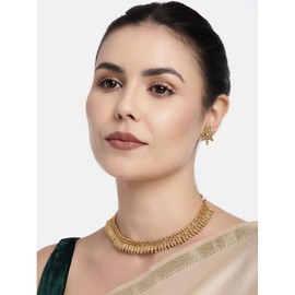 I Jewels 18K Gold Plated Indian Wedding Bollywood Golden Necklace Jewellery With Earrings For Women & Girls (MC04) (Style 12)