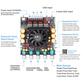 Wuzhi Audio ZK-AS21P Bluetooth Amplifier Board – 300W+300W+600W Output, 18-50V DC Wide Voltage Input, Vehicle Amplifier (ZK-AS21P)