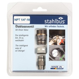 Stahlbus Oil Drain Valve Plug NPT 1/4 inches-18 Steel - CLEAN, EASY, NO TOOL Oil Change - Includes Oil Drain Plug, Washer, Cap, Connector, Silicone Hose