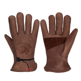 OLSON DEEPAK Retro Brown Leather Work Gloves for Cut/Motorcycle/Farm, Cowhide Work Gloves with Faded Effect for Men (Brown-01, XL)