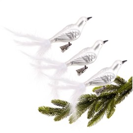 com-four® 3 x Bird on Clip - Shiny Birds with Long White Tail Feathers - Decorative Decoration for the Home - Room Decoration with Small Sequins
