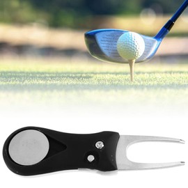 MAGT Golf Divot Fork, 304 Stainless Steel Golf Divot Tool, ABS Plastic Handle, Folding Golf Spring Divot Repair Pitch Putting Fork Tool for Training (Black)