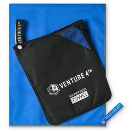 VENTURE 4TH Toalla de Viaje de Secado Rápido y Resistente al Olor | Toallas de Microfibra Livianas y de Alto Rendimiento, Ideal para Camping, Senderismo, Gimnasio, Yoga y Playa (Azul-Gris Grande)