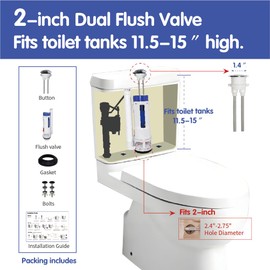 Ulinlo Pouly 2-Inch Dual Flush Valve Repair Kit for Two-Piece Toilets, Includes Flush Valve, Button, Gasket, and Bolts – Specifically Designed for Dual Flush Valve Replacement and Repair