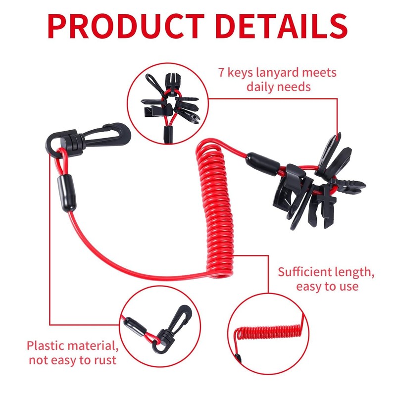 WADY Universal Boat Safety Lanyard Kill Switch Cord with 7