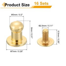 sourcing map 16Pcs Ball Head Stud Screw Back 5mm Round Head Button Nipple Leather Rivets for DIY Leather Craft Handbag Shoes Belt Repair, Light Gold