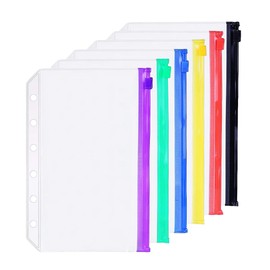 6 Pack A7 6 Holes Binder 6 Colors Zip Pocket Plastic Binder Zipper Folder Waterproof 6 Holes Zipper Loose Leaf Bags Ziplock Envelopes for Documents/Notes/Cards(6 Color Zip Pockets, A7)