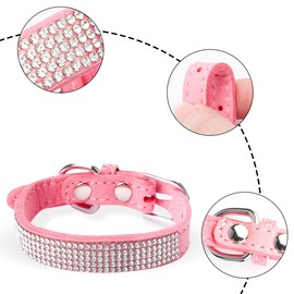 Rhinestone Puppy Collar, GLADFRESIT Adjustable Soft Leather Cat Collar, Cute Sparkling Pet Collar for Small Cat and Dog (S, Pink)