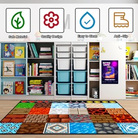 Choosmile Game Rug Teen Boys Carpet with Pixel Game Element Decoration, 8 Bit Old Game Rugs for Boy’s Bedroom Living Room Playroom, Non-Slip Children Gaming Area Rugs (79" x 59")