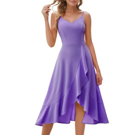 DRESSTELLS Cocktail Dresses for Women, 2025 Spring High Low Wedding Guest Bridesmaid Aline Strap Fit Flare Evening Prom Dress Lavender M