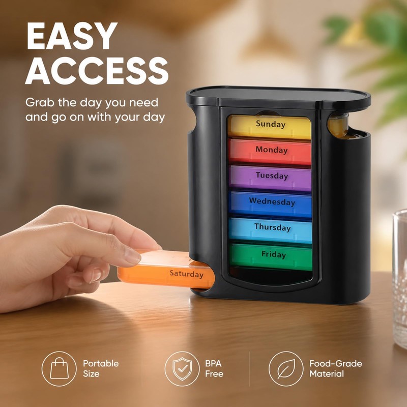 7-Day Pill Box with 28 Large Compartments, Four Times Daily