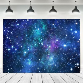 Ufeela Space Galaxy Backdrop 7Wx5H Feet Fabric Polyester Blue Starry Sky Night Fantasy Universe Nebula Cosmic Planets Mysterious for Boys Kids Photography Background Banner Photo Shoot Decor Props