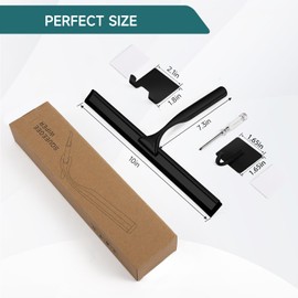 2 Pack All-Purpose Stainless Steel Shower Squeegee with 2 Adhesive Hooks, for Shower Doors, Bathroom, Window, Mirror, Glass, Tile Wall, Car Windshield Cleaning Tool, 10 Inch, (Black)