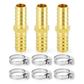 ChillWaves Brass Hose Barb Fittings, Splicer Mender Union 3/4" Barb x 3/4" Barb with Hose Clamp Hose Repair Kit For Water/Fuel/Air(3-PACK)