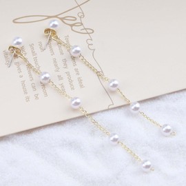 TseenYi Boho Pearl Tassel Earrings Gold Pearl Long Tassel Earrings Small Pearl Necklace Stud Earrings Vintage Pearl Earrings Jewellery for Women and Girls, Pearl