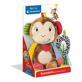 Clementoni - Monkey Sing, Play, Interactive Speaking Learning in Italian, Electronic Game Children 3 Months, Educational Plush Toy, 100% Washable, Multi-Colour, 17673