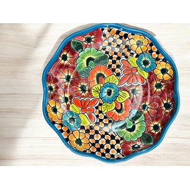 Talavera Scalloped Edge Plate – 12-Inch Round Handmade Mexican Pottery – Decorative Serving Platter or Dinner Plate – Can Be Hung on the Wall – Hand-Painted & Unique (Baby Blue)