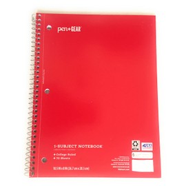 Pen + Gear 1 Subject Notebook, College Ruled, 70 Sheets (Red - Green)