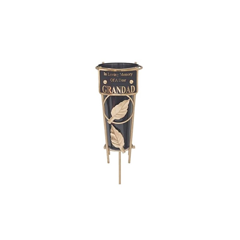 Black Graveside Memorial Flower Vase with Gold Stand - Grandad