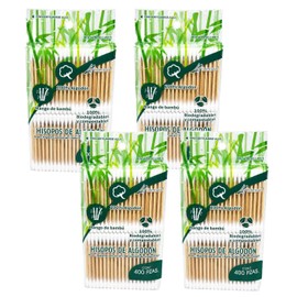 Hisopos de Algodón, 1,600 Piezas Aplicadores de Bambú 4 Pack