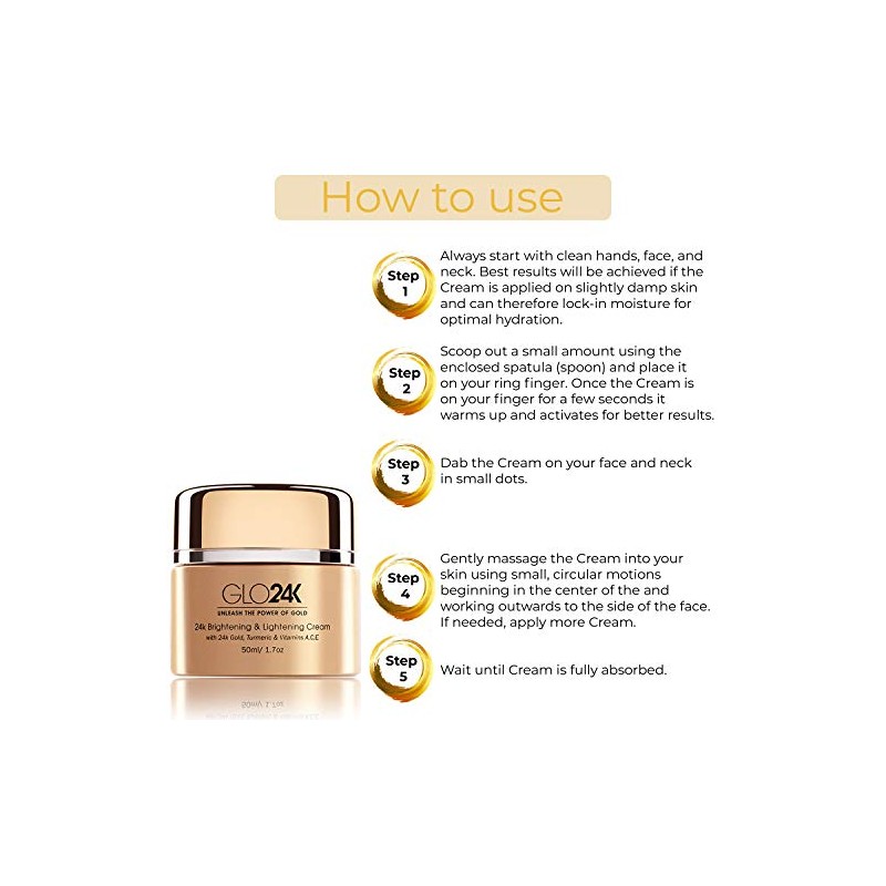 GLO24K Crema aclaradora y aclaradora con oro de 24k, cúrcuma