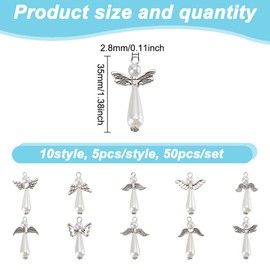HOBBIESAY Pack of 50 Angel Wings Charms Angel Teardrop Bead Pendant Wings Beads Dangle Pendant for Jewellery Making, Alloy, acrylic