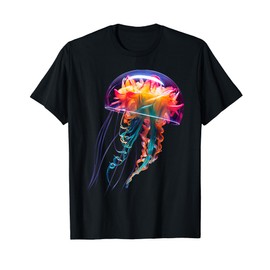 Jellyfish Abstract Colourful Animal Art Graphic Jellyfish T-Shirt, black