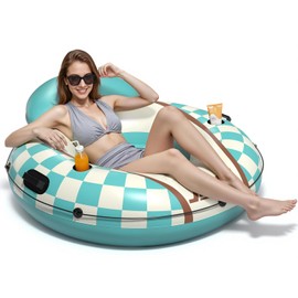 JOSEN River Floats for Adults Heavy Duty 350lb, XL River Tubes for Floating - 53" Large Pool Floats Adult with 2 Cup Holders, Inflatable Floating Tube, River Run Tube Lake Water Tubes