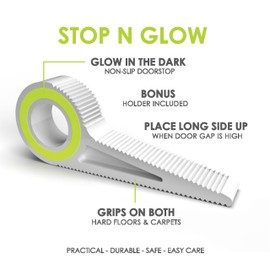 Slipstick Stop N Glow Doorstop (2 Door Stoppers) Heavy Duty Non Slip Door Stops for Hard Floors, Carpet and Rugs, Glows in The Dark, Includes Holders