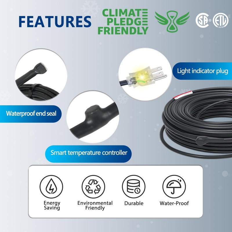 TOPDURE JHSD 12-feet Pipe Heating Cable Built-in Thermostat
