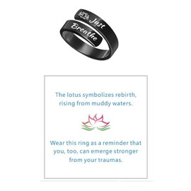 akowemge Lotus Just Breathe Ring for Women，Summer Stainless Steel Adjustable Engraved Hope Encourage Ring Jewelry, Stainless Steel, No Gemstone