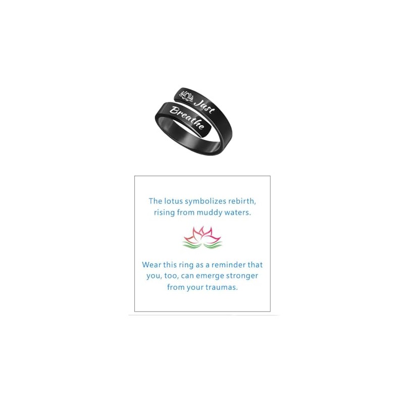 akowemge Lotus Just Breathe Ring for Women，Summer Stainless Steel Adjustable