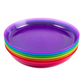 Cuddly Hippo Kids Plastic Dinnerware Set of 6 Multi Color Plates - Reusable, BPA-Free, Dishwasher Safe and Microwaveable